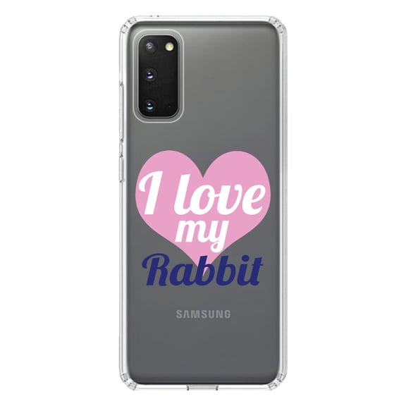 DistinctInk Clear Shockproof Hybrid Case for Galaxy S20 PLUS / 5G (6.7" Screen) - TPU Bumper Acrylic Back Tempered Glass Screen Protector - I Love My Rabbit