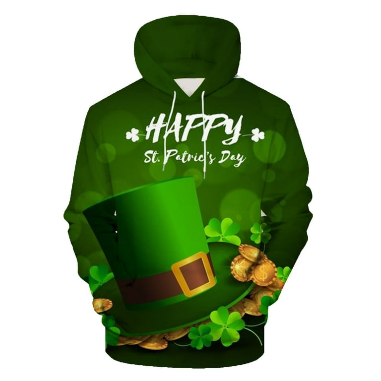 YYDGH Men s Hoodies St.Patrick s Day Green Clover Leaves Hoodie Loose Drawstring Hooded Sweatshirts with Kangaroo Pocket 2 Green XL Walmart
