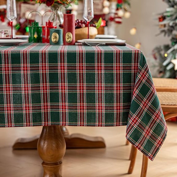 Christmas Checkered Tablecloth, Green Tartan Plaid Table Cloths, Washable Rectangle Winter Table Cover for Kitchen/Dining/Parties/Holiday Tabletop Decoration (55 X 70 Inch)
