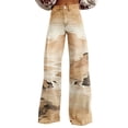 thumbnail image 2 of Endives Wide Leg Pants for Woman Landscape Painting Printed Elastic High Waist Pants Lightweight Casual Pant Spring Trendy Coffee, 2 of 7