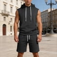 thumbnail image 5 of Hogleaql Mens Casual Tracksuit 2 Pieces Cotton Linen Short Sleeve Fashion Tshirts Hooded and Lounge Shorts Loose Fit Outfits Cozy Matching Sets with Pockets Black 3XL, 5 of 6