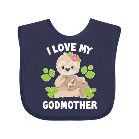 

Inktastic Cute Sloth I Love My Godmother with Green Leaves Gift Baby Boy or Baby Girl Bib