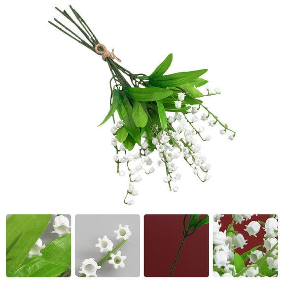 BRIGHTFUFU 6Pcs Flowers Artificial Realistic Green White Plastic Silk Cloth Decorative Nordic Style Wedding