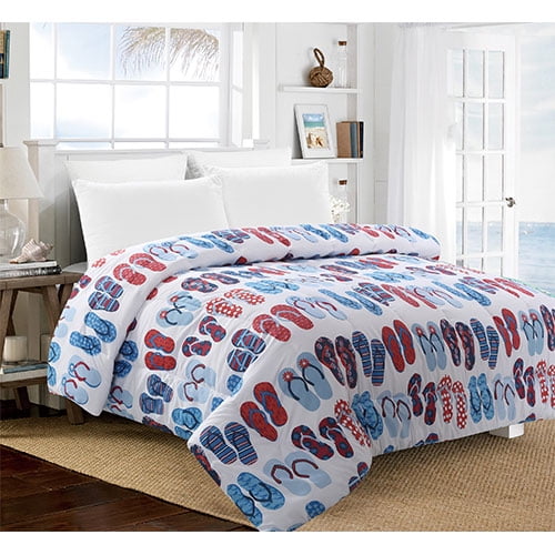Ashley Cooper Flip Flop Comforter In Blues And Reds In Queen Size