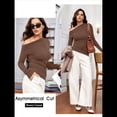 thumbnail image 4 of Blusas de Mujer con Hombros Descubiertos, Elegantes, de Larga, Asimétricas, Ajustadas, para Salir, de Otoño, con Frunces. Café L, 4 of 8
