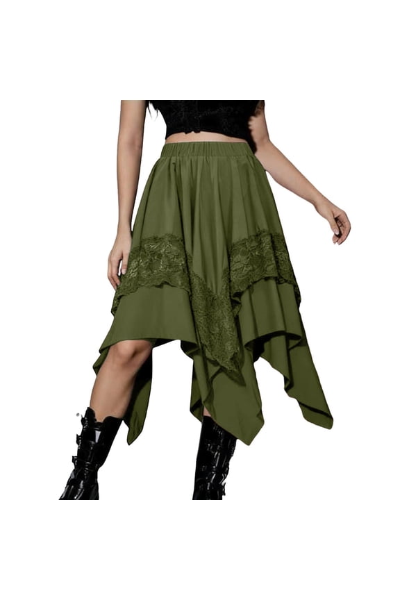 Midi Skirts for Women,High Low Skirts,Solid Color Gothic Punk Style Midi Skirt Fashion Streetwear For Summer Season Skirts