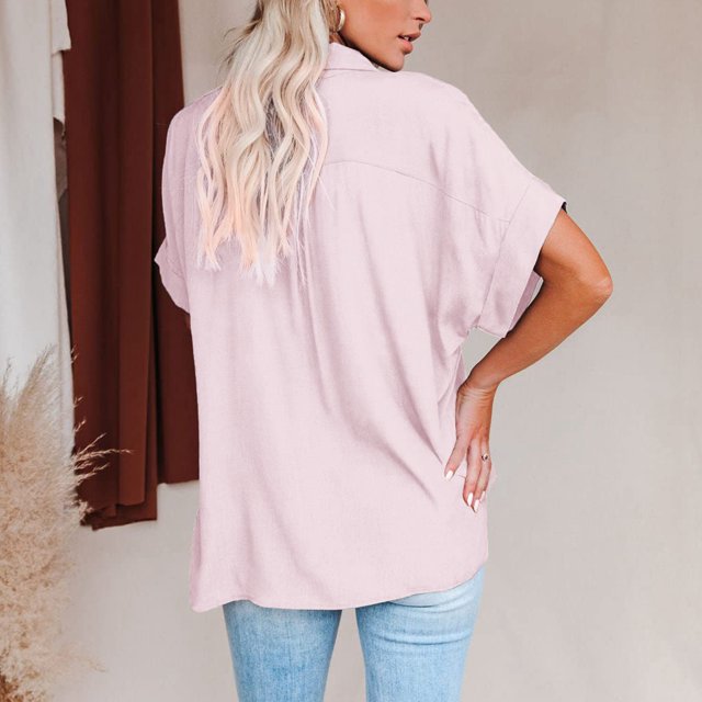 Camisa de manga corta Nikou para mujer con Cuello vuelto color puro
