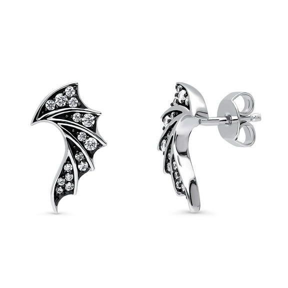 BERRICLE Sterling Silver Angel Wings Cubic Zirconia CZ Fashion Stud Earrings for Unisex