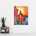 thumbnail image 2 of Sunset Over Temple On Cliffs Folk Art Extra Large XL Wall Art Poster Print, 2 of 3