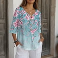 thumbnail image 3 of Xoenoiee Cherry Blossom Print Button Down Tops for Women Short Sleeve T Shirts Causal V Neck Pullover Tunic Top Spring Summer Outfits, XL, 3 of 7