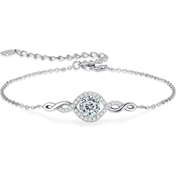 1CT Moissanite Infinity Bracelet for Women, D Color VVS1 925 Sterling Silver Link Bracelet for Wife or Mom, Adjustable Chain