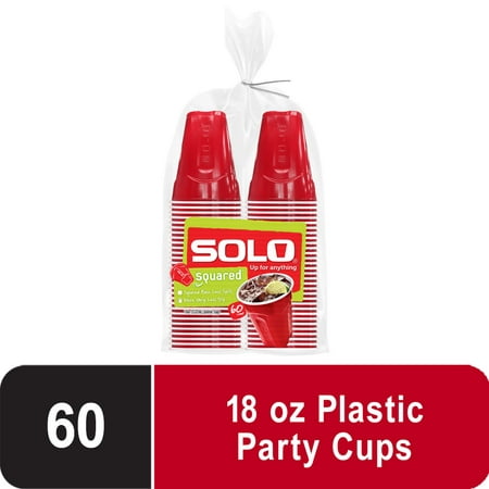 Solo Disposable Plastic Cups, Red, 18oz, 60 count