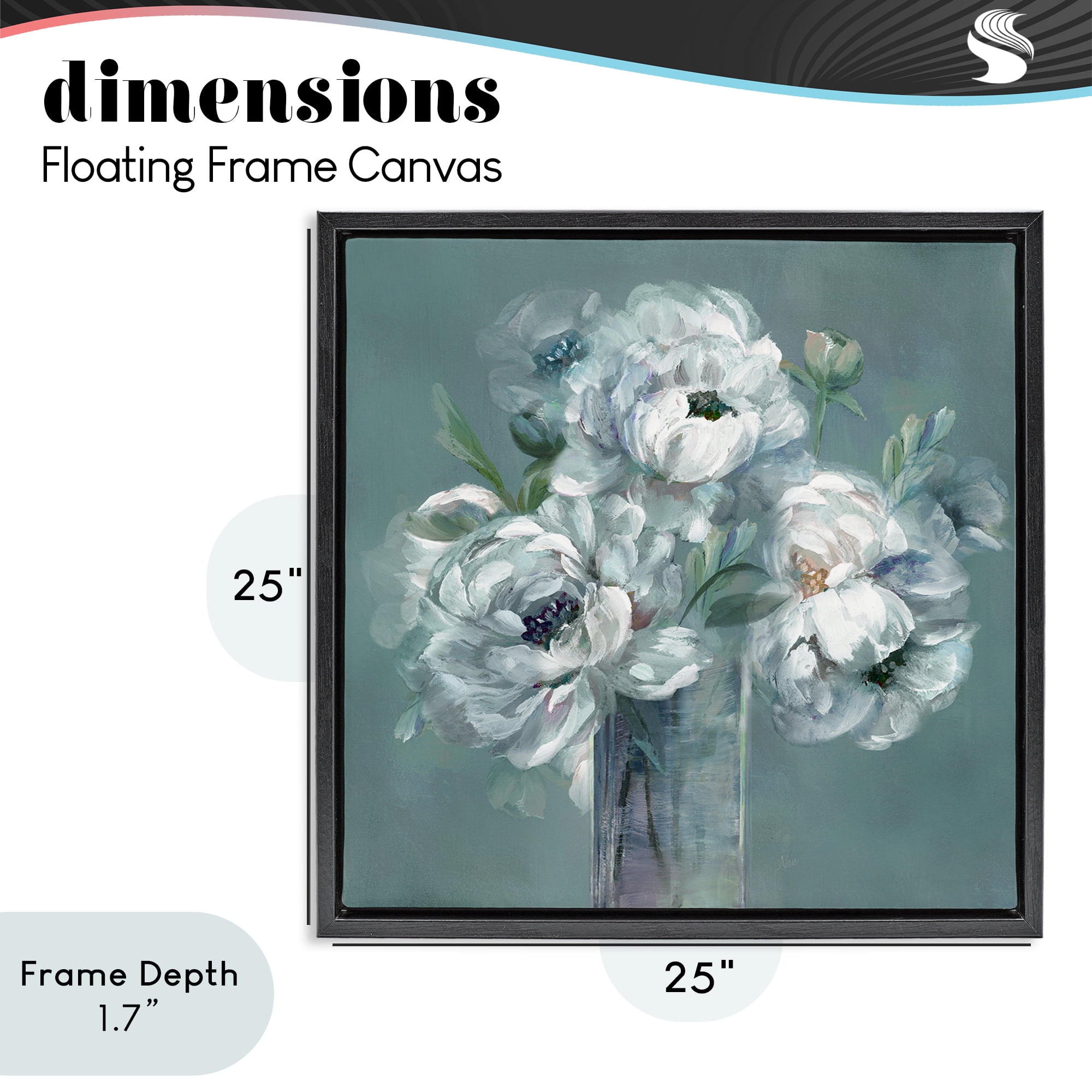 Stupell Industries White Peony Impression in Vase Black Framed Floater Canvas Wall Art, design by Nan