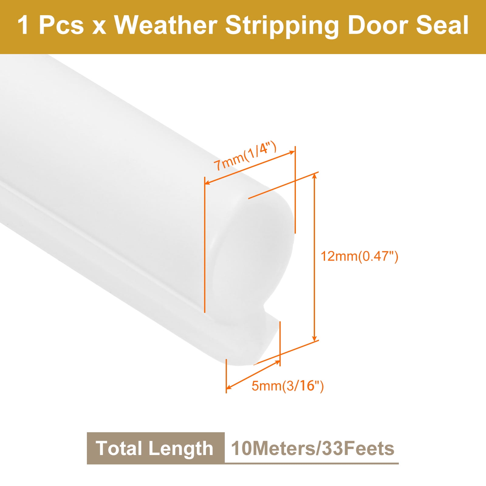 Window Weather Stripping Door Seal, 1/4" Wide Bulb Bubble Kerf Mount Silicone Rubber Weatherstrip Seal (10 m/33 ft, White)