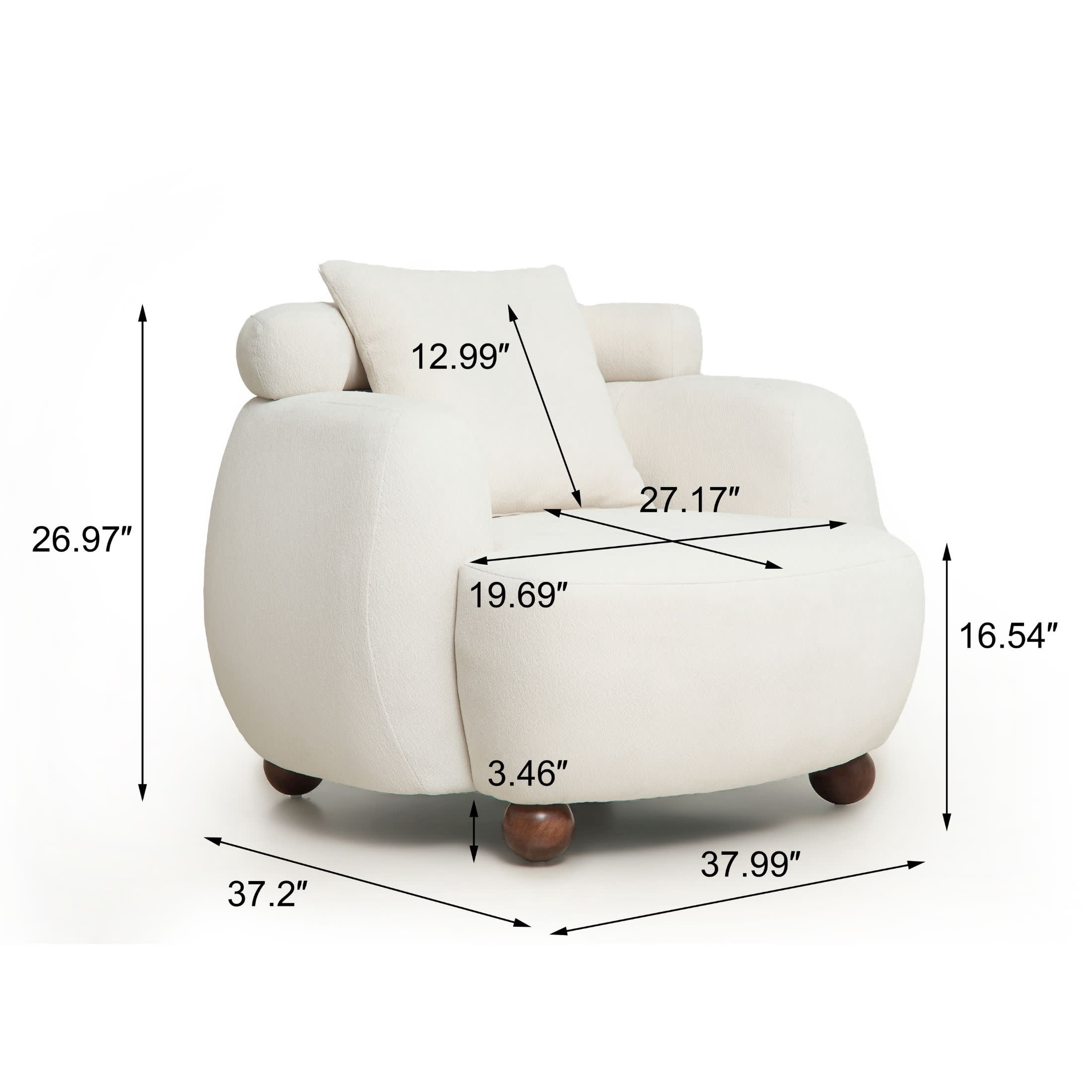 Noble House Arlais 38" Nordic Style Lazy Club Chair, Upholstered Chenille Bucket Accent Sofa with Pillows, White