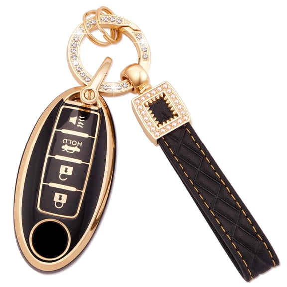 Compatible Key Fob Cover for Nissan Key Fob Cover - Soft TPU 4 Button Remote Start Case (Altima, Armada, Maxima, Sentra, Rogue, Pathfinder) Keychain
