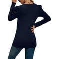 thumbnail image 3 of Bellella Ladies Basic Pullover Crew Neck Waffle Tops Fall Ruched Ruffle T Shirt Navy Blue L, 3 of 3
