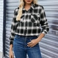 thumbnail image 3 of gbyLJF Women's Long Sleeve Shirt Cardigan Casual Double-pocket Checkered Blouse Lightweight Loose Fit Button Down Lapel Shirts, 3 of 5
