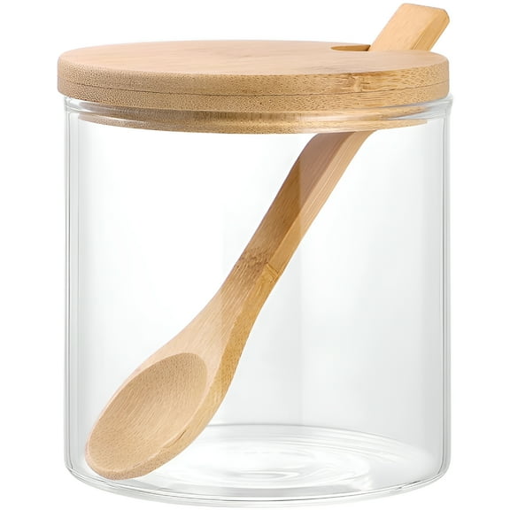 ACDANC Clear Glass Sugar Bowl with Lid Serving Spoon Salt Pot Pepper Storage Jar Seasoning Pot