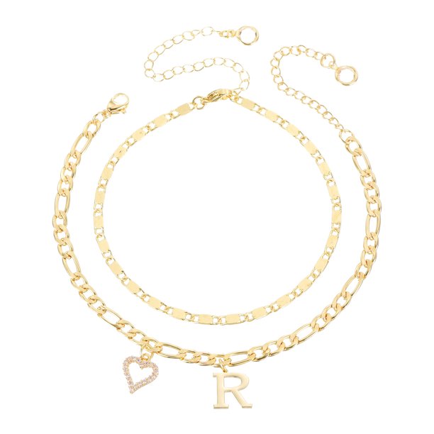 Pulseras de tobillo en forma de corazón inicial de Uxcell para mujeres, pulseras chapadas en oro de 14K, cadena de letras A-Z con caja para regalo de verano, tono dorado
