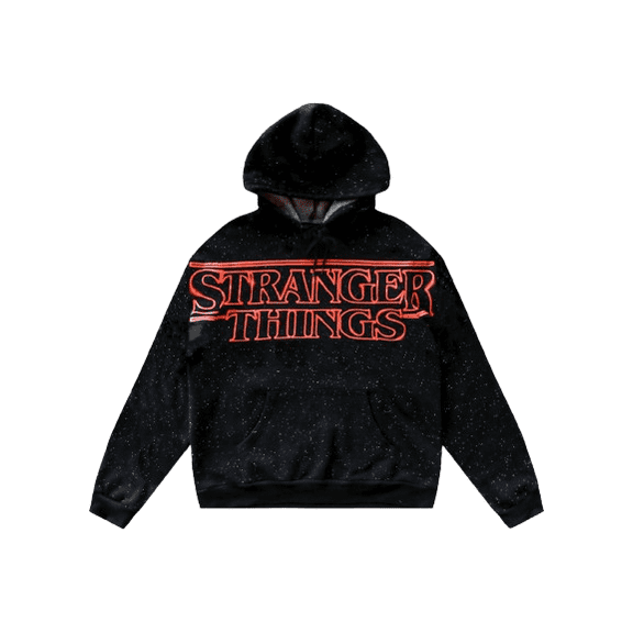 Stranger Things Starry Logo Adult Black Long Sleeve Hooded Sweatshirt-Large