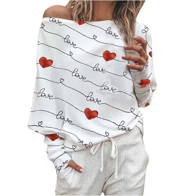 Moda Mujer Casual O-cuello Amor Impreso Camiseta de manga larga Fridja fksj2471