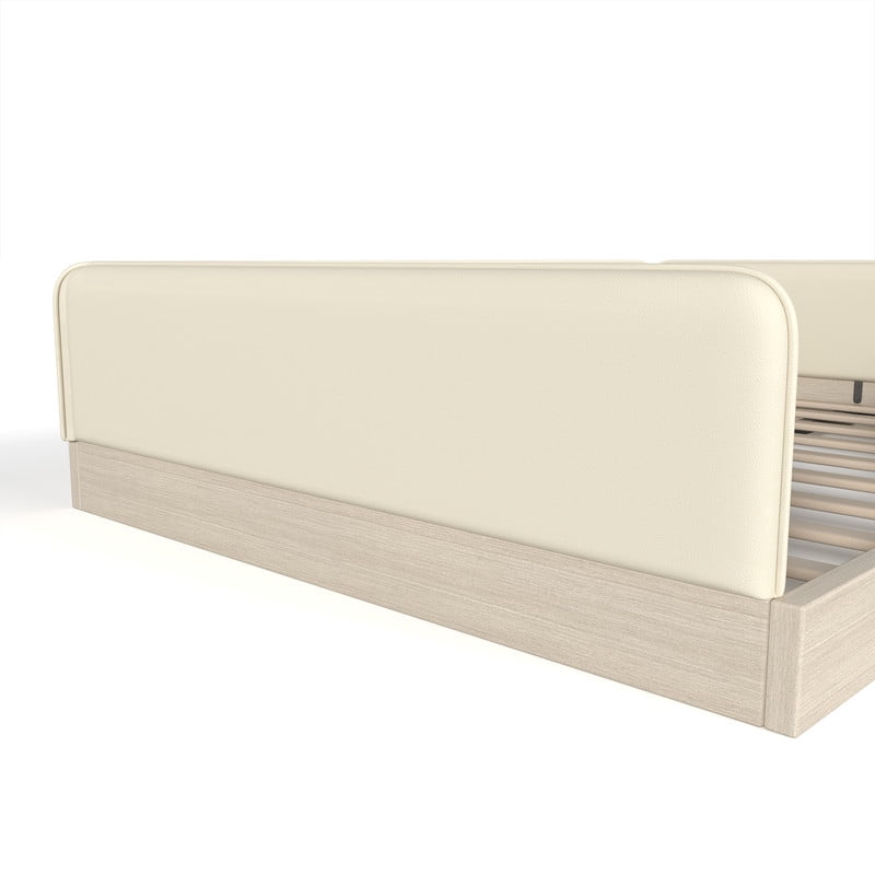 Queen Size Faux Leather Upholstered Floor Bed, Kids Montessori Bed Frame with Removable Guardrail, Low Profile Platform Bed