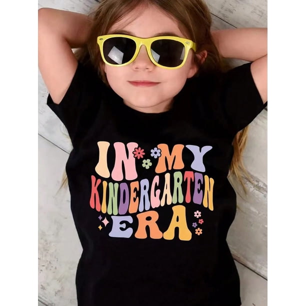 Young Girl Casual Flower & Letter Slogan Printed Short Sleeve T-Shirt