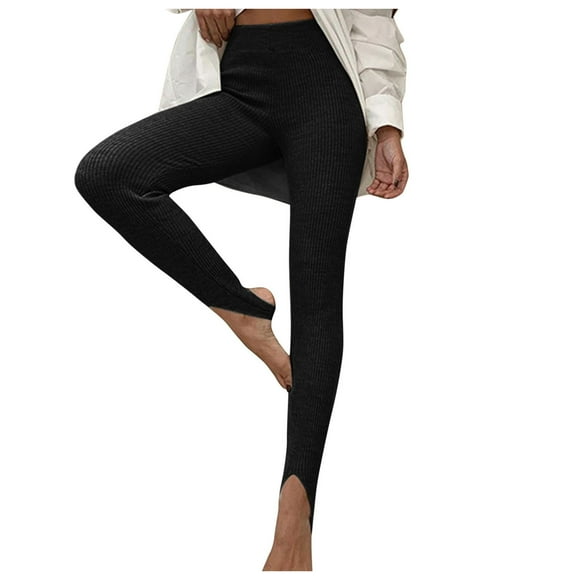 WTXUE Stirrup Leggings Women, Pantalones De Mujer Foot Strip Color High Step On Solid Tight And Waisted Pants Women's Yoga Slim Yoga Pants, Full-Length, Black