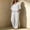 White, variant on Floleo Women Solid V-Neck 3/4 Sleeve High-Low Faux Linen Top Drawstring Waist Wide Leg Pants 2 Piece Loungewear Set