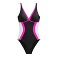 thumbnail image 5 of One Piece Bathing Suit for Women Tummy Control V Neck Slimming Halter Swimwear Ladies Color Block Swimsuit Beachwear Black S, 5 of 8