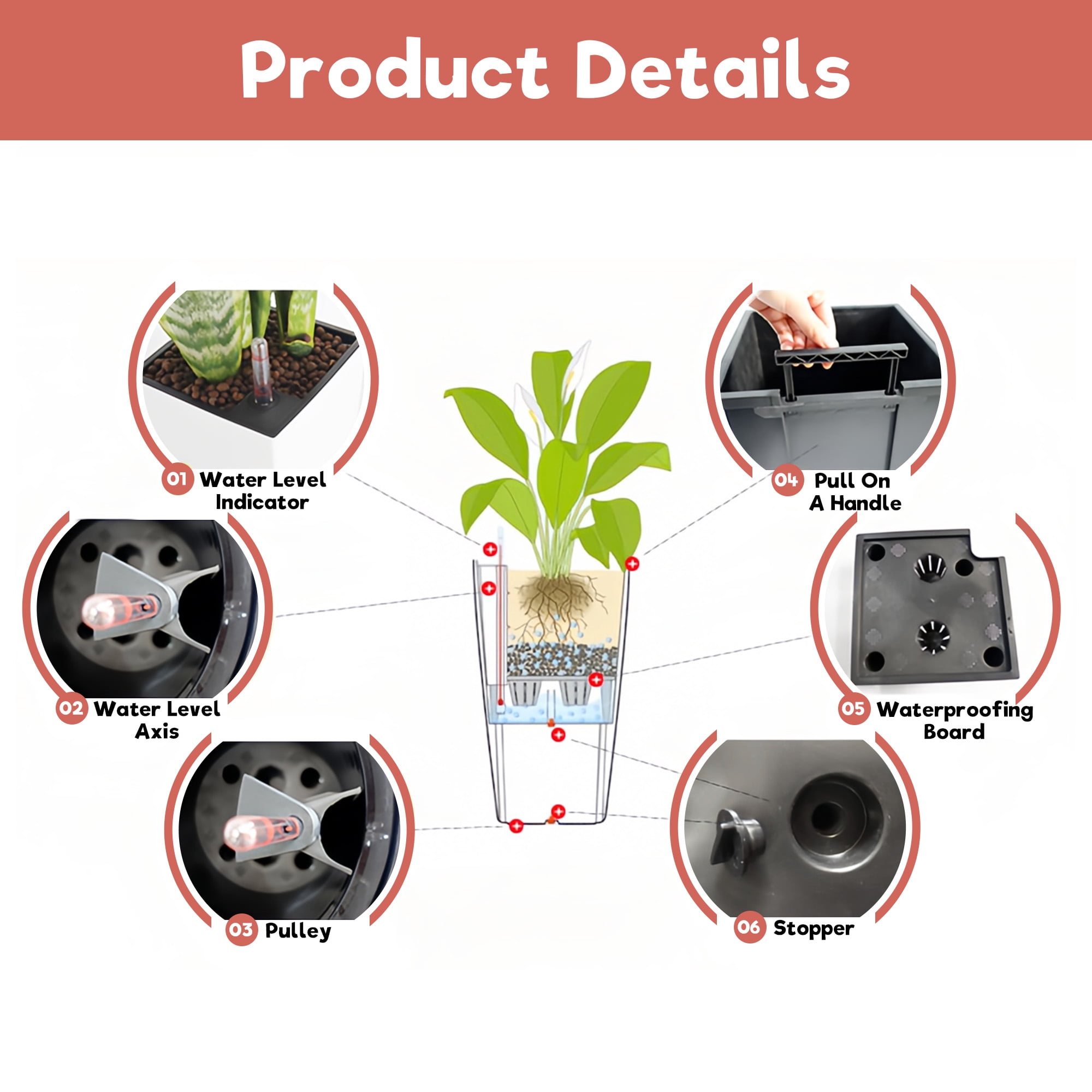 30 in Tall Large Flower Pots Planter with Self-Watering Drainage Holes&Inner Trays Indoor Outdoor Plant Pot with Drain Holes, Water Level Monitor,Garden, Patio, Porch, Backyard,Brown