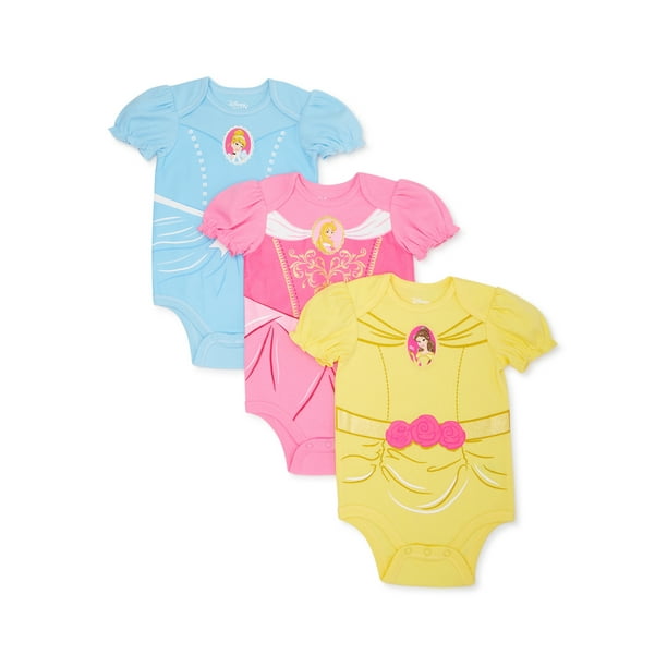PRINCESS Disney Princess Baby Girls Bodysuits, 3Pack