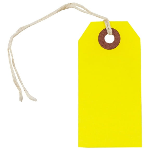 JAM Paper Small Neon Yellow Paper Gift Tags, with String 3.25" x 1.62" x 2" (100 Count)