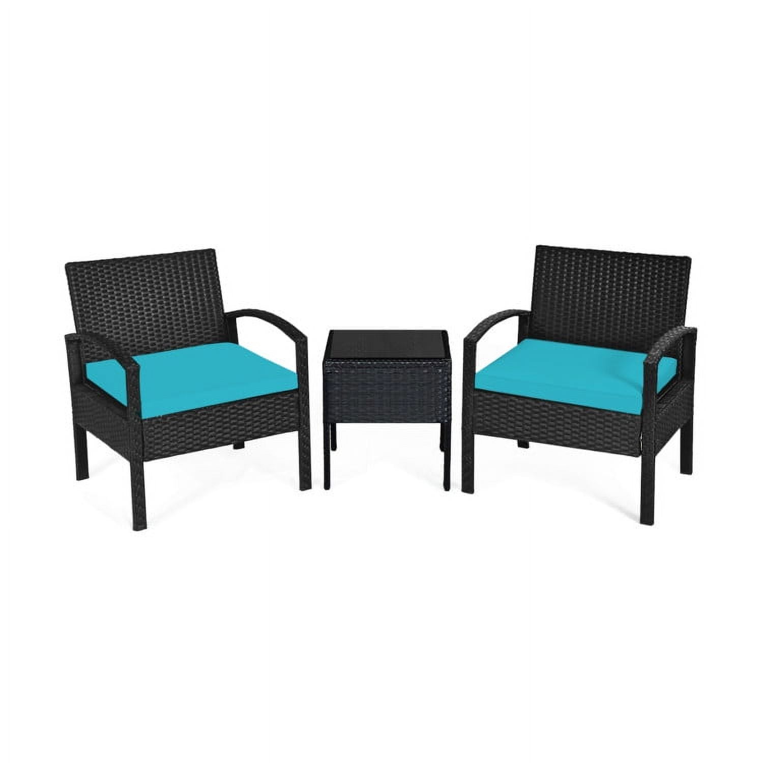 Aimee Lii 3 Pieces Outdoor Rattan Patio Conversation Set, Wicker Patio Furniture Set with Seat Cushions, Turquoise