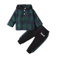 thumbnail image 3 of BULLPIANO Infant Baby Boys 2PCS Hoodie Sweatsuit Outfits Toddler Warm Plaid Shirt Top Pants Set Kids Fall Winter Spring Sets 0-24 Months, 3 of 12