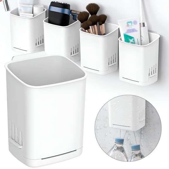 BPPEG Wall Mounted Toothbrush Holder with Suction Cup - No Drill Bathroom Organizer for Toothbrush and Toothpaste, Removable Adhesive Shower Caddy with Drainage Holes