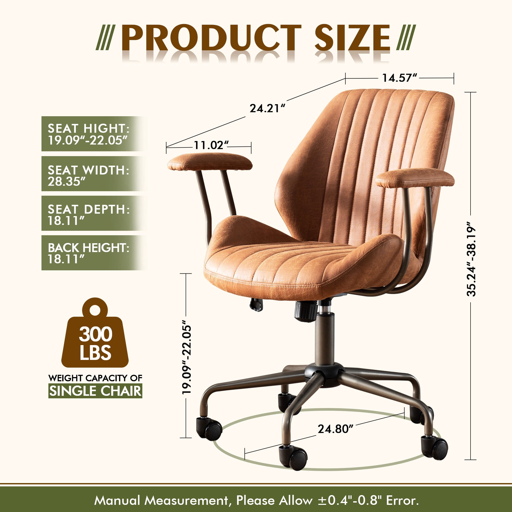Toject Executive Desk Chair, Ergonomic Office Chair with Lumbar Support, Suede Leather, Brown