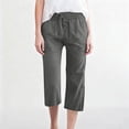 thumbnail image 6 of Capri Pants for Women 2026 Summer Drawstring Elastic High Waist Casual Capris Straight Wide Leg Cotton Linen Pants, Dark Gray 20" Inseam S, 6 of 7
