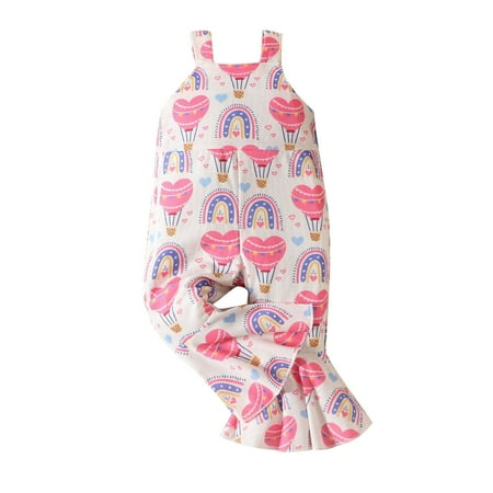 

Elainilye Fashion Toddler Baby Girls Jumpsuit Cute Sweet Heart Print Jumpsuit Sling Romper Flare Pants Suitable For 12 Months - 5 Years Old Pink