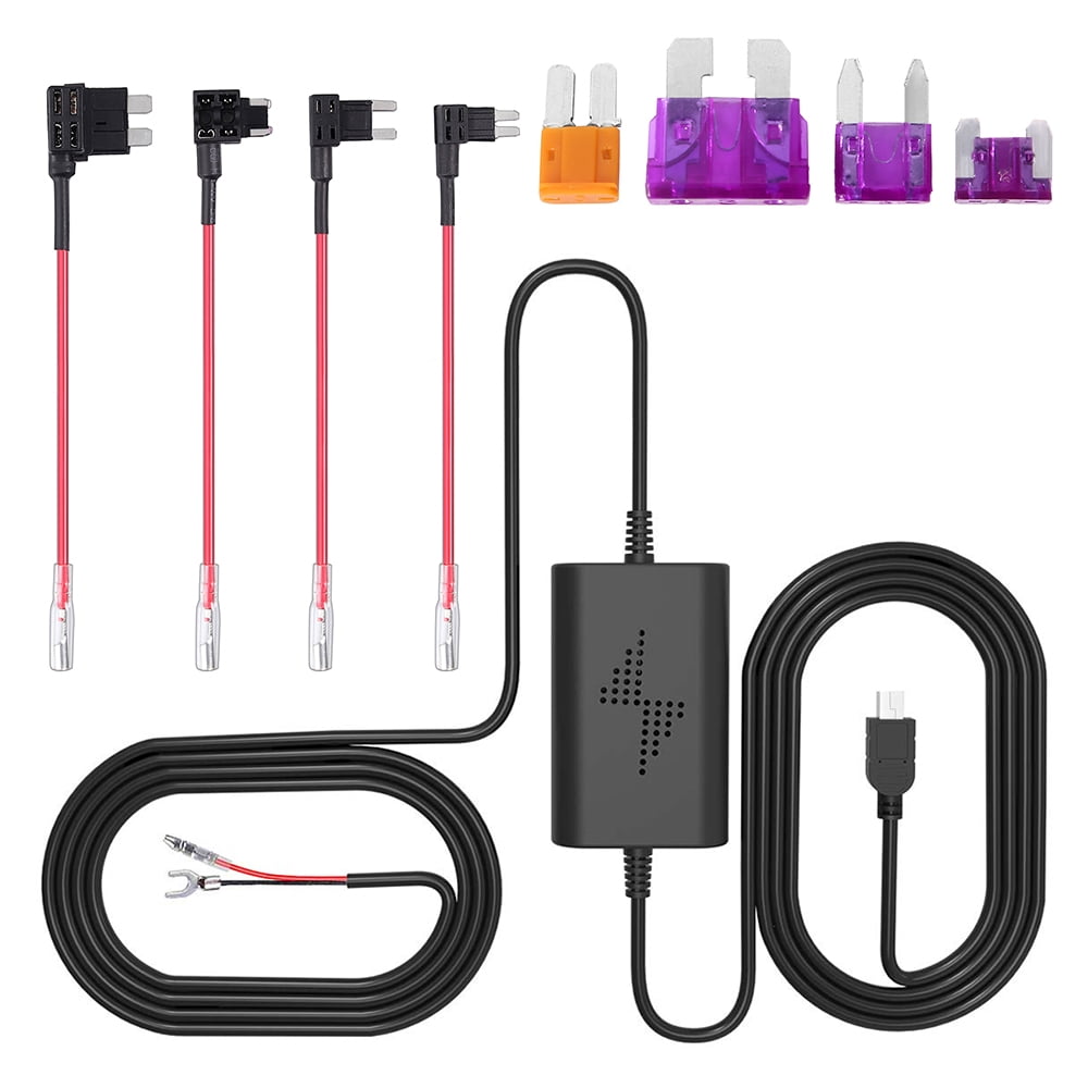 Pruveeo Hard Wire Kit for Dash Cam with 2 Fuse Tap Cable Mini USB Port 12V to 5V 30V Car Charger Cable Kit DC 12V