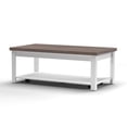 thumbnail image 3 of 48" Farmhouse Coffee Table with Storage Shelf, Rectangle Cocktail Table with 2-Tier, Rustic Center Table Chairside Table with Wooden Legs, for Living Room Kitchen, No Assembly Required, White, 3 of 7