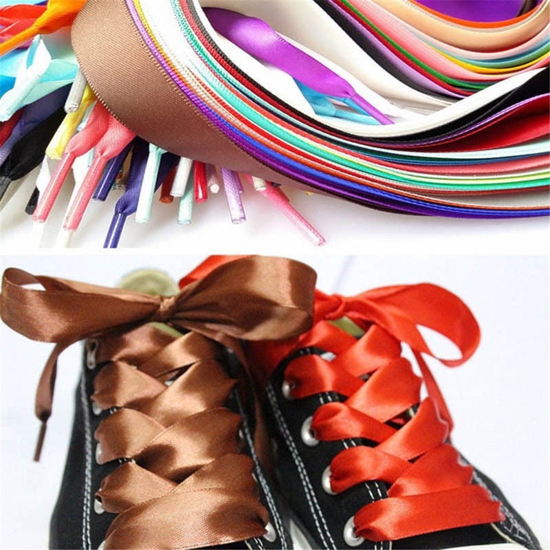 Hot 120cm Flat Silk Ribbon Shoelaces Shoe Laces f Sneaker Sport Shoes 2CM Wide 