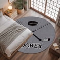 thumbnail image 2 of 4ft Round Rug, Gray Hockey Non-Skid Rubber Backing Large Area Rugs - Living Room Bedroom Home Office, Modern Art Vintage Hockey Ball Sports Indoor Floor Mat Carpets Washable Rug, 2 of 9