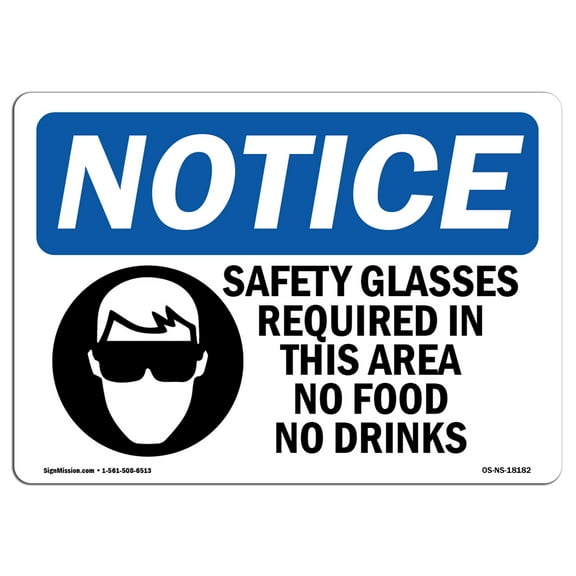 OSHA Notice Sign - Safety Glasses Required In This | Plastic Sign | Protect Your Business, Construction Site, Warehouse & Shop Area |  Made in the USA