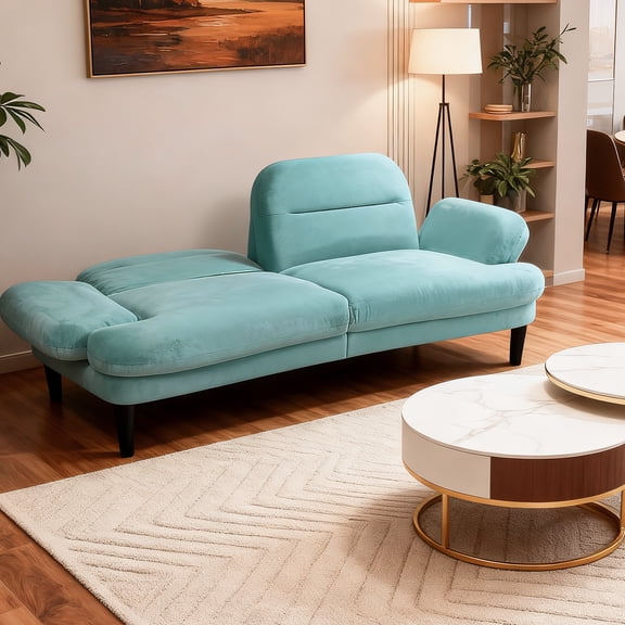 Vipuse 79'' Cloud Futon Sofa Bed, Plush Sherpa Couch with Adjustable Backrest and Armrests, Foam and Spring Folding Sofa Bed, Convertible Recliner Sleeper Sofa for Apartment, Living Room,Light Blue