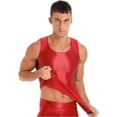 thumbnail image 4 of ZDHoor Mens Glossy Smooth Tank Top Stretchy Sleeveless Gym Workout Vest Tops Red L, 4 of 7