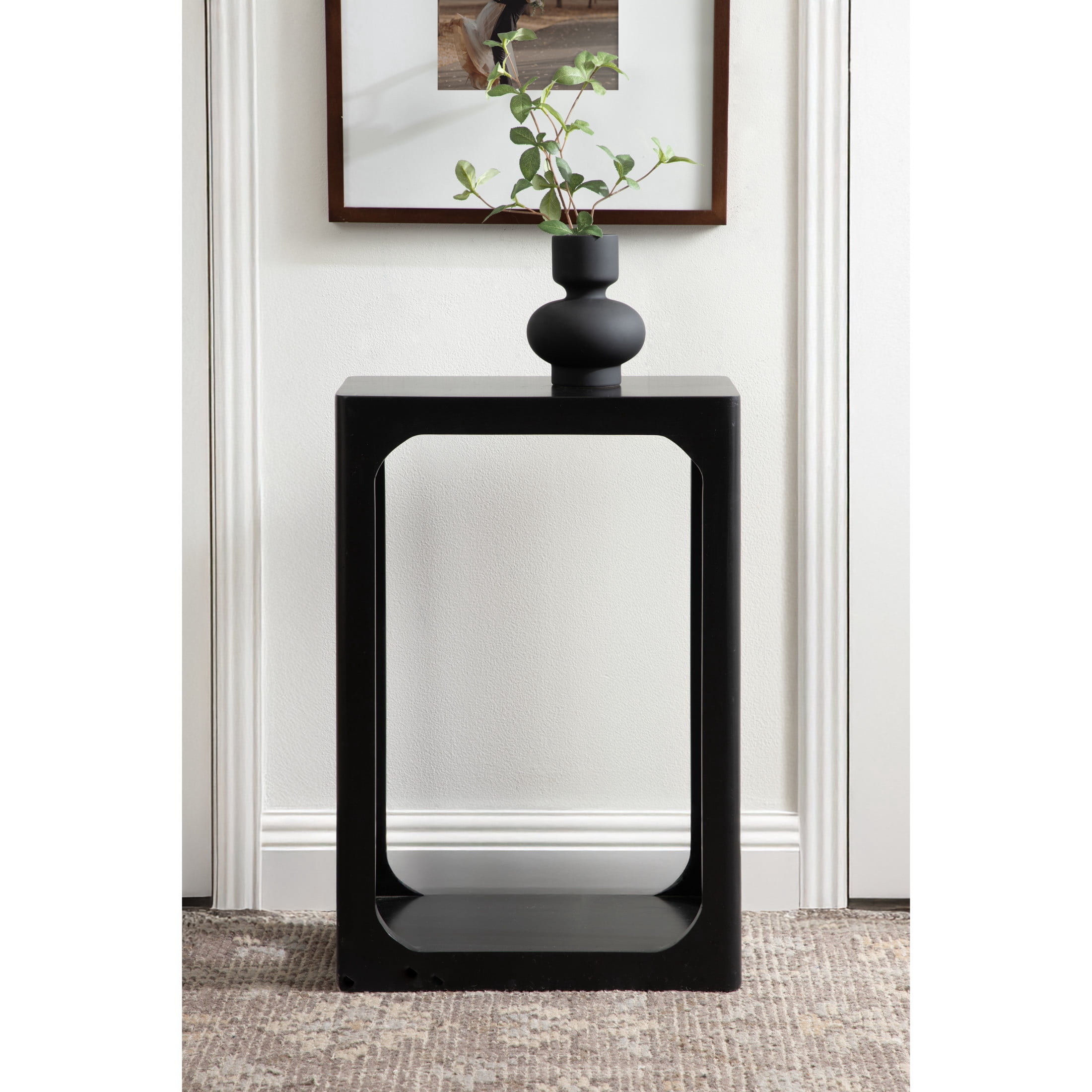 Kate and Laurel Dahl Modern Slatted Wooden Slim Side Table, 16 x 8 x 24, Black, Transitional Wood Narrow End Table for Use as Living Room Plant Stand or Small Bedroom Nightstand