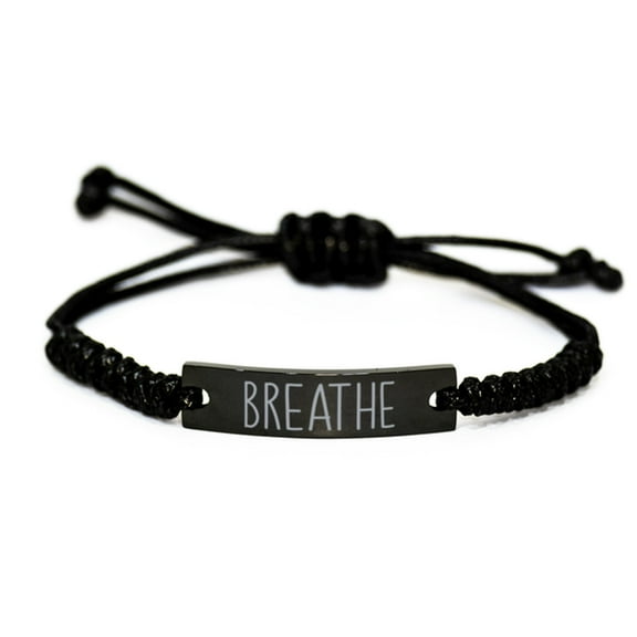 Breathe Bracelet for Men Him Inspirational Black Rope Stainless Steel Jewelry