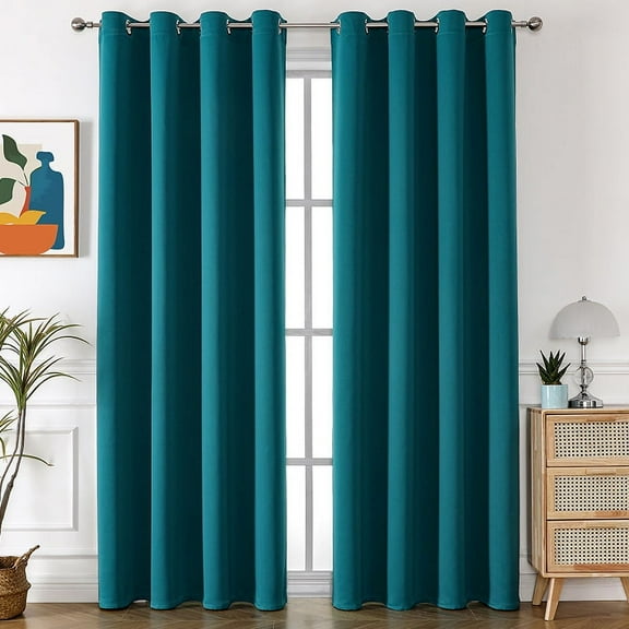 XmhyTop Curtains for Bedroom, 100*200cm 1 slice, Window Curtains with Grommet Top, Easy to Install Drapes - Premium Polyester Window Blackout Curtains for Bedroom & Home Decor，Blue Green
